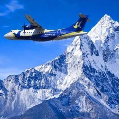 Everest Mountain Flight – Scenic Himalayan Flight in Nepal Everest mountain flight with spectacular views of Mount Everest and the snow-covered Himalayan peaks from an airplane.