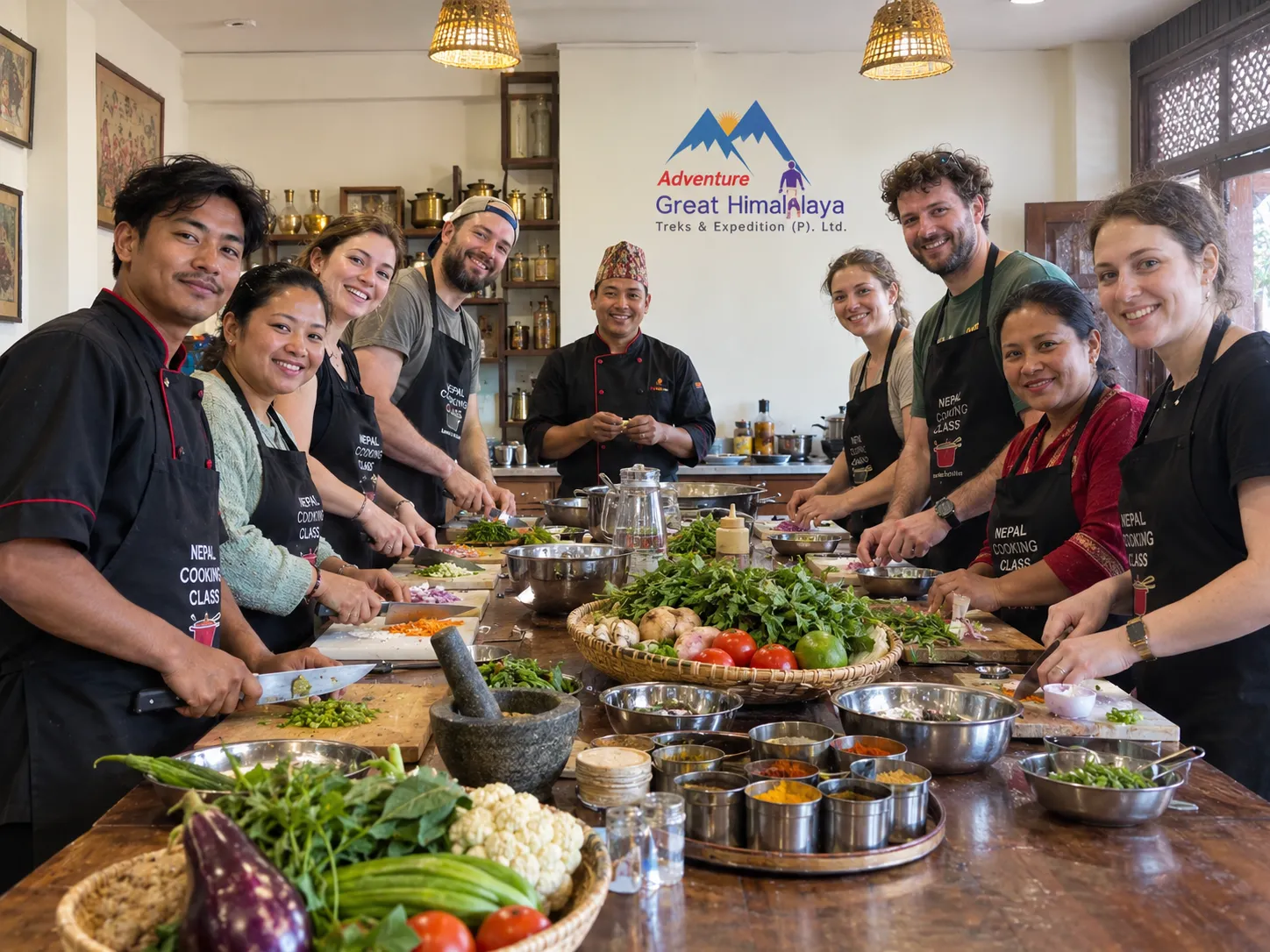 nepal local cooking class with foreigners